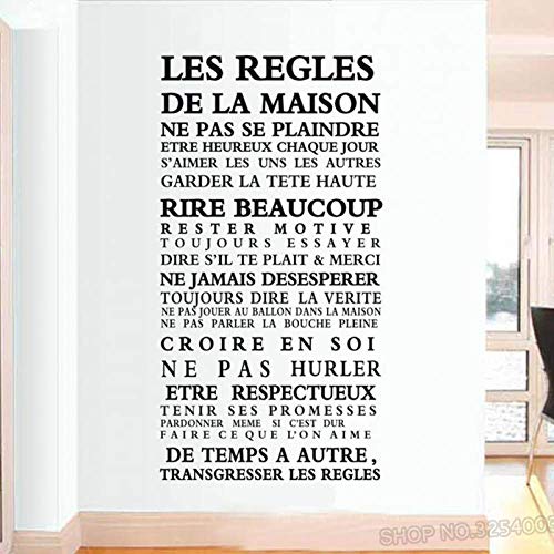 Règles De La Maison Stickers Muraux Français Amovibles - Décoration Art Vinyle pour Salon, Chambre 57X108 Cm