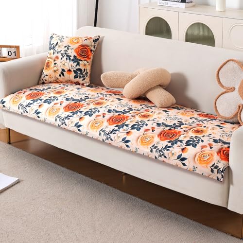 Image of HOKIPO 'Nature Muse' Premium HD Printed Holland Velvet Sofa Cover Mat for 1 /2 /3 Seater & L-Shape Sofa. Make Your Own Sofa Cover Set, Mat 70(D) x 90(L) cm, Caramel Ambrosia (IN-914-D8)