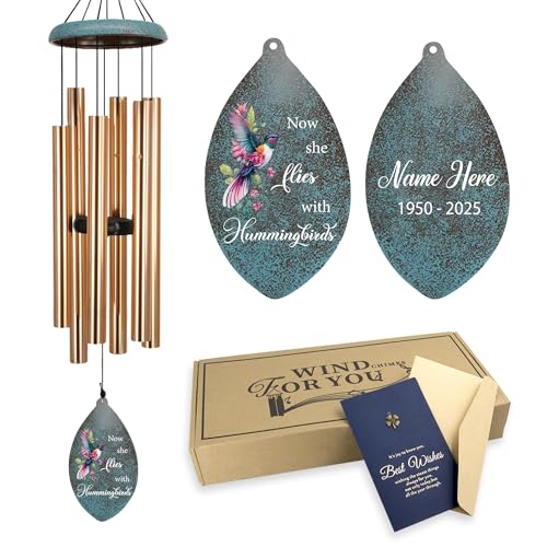 Image of ASTARIN Personalized Memorial Wind Chimes, 35 inch Deep Tone Hummingbird Wind Chimes Memorial Gifts for Loss Mom Dad, Sympathy Windchime in Loving Memory of Loss Loved One(Produced in Texas)
