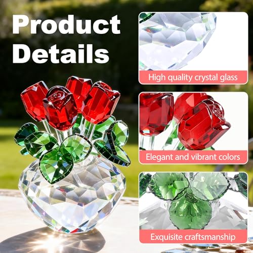 Figurine de rose rouge en cristal pour decoration de salon - 4