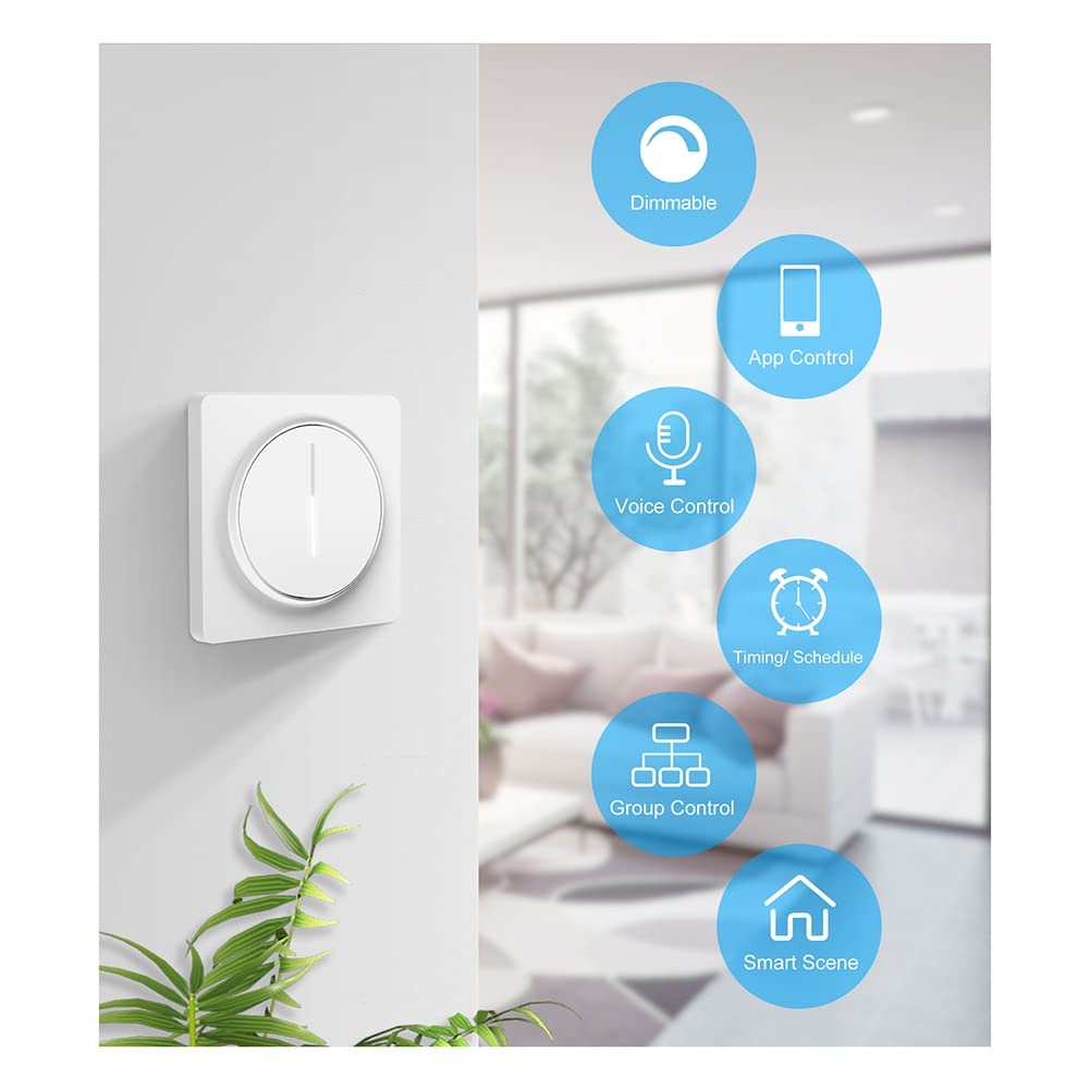 Tuya Smart WiFi Dimmer de Luz, Interruptor de Pared con Panel de Atenuación Táctil 100-240 V, Funciona para Alexa Home