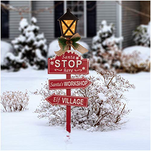 Glitzhome 42" H Wooden Christmas Yard Stake with LED Garden