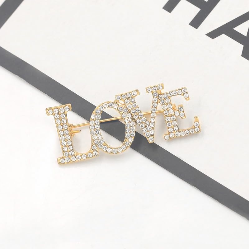 Image of LOVE Rhinestone Brooch Pin for Women Multicolor Crystal Love Flower Heart Brooches Elegant Lapel Pins Stylish Wedding Party Clothes Accessories Valentines Gift