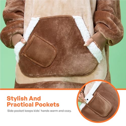 Image of Giggling Getup Wearable Blanket Hoodie for Women and Men Sherpa Fleece Hooded Blanket Sweatshirt Warm Cozy Sherpa Wearable Throw Oversized Hoodie with Giant Pocket & Sleeves for Adult Brown Sloth