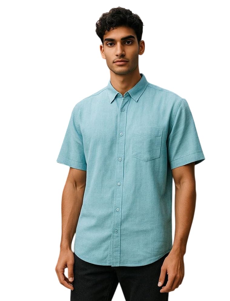 Image of Men's Khadie Cotton Half Sleeves Plain Solid Casual Shirt