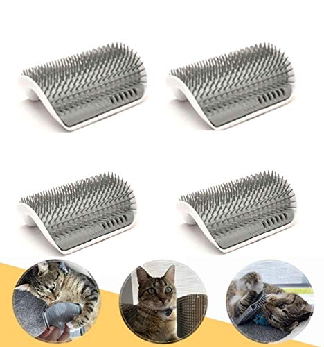Irispets 4 Pack Corner Wall Groomer Soft Grooming Brush Cat Groom Self Grooming Cat Toy Cat Self Groomer, Massager and Cat Scratcher