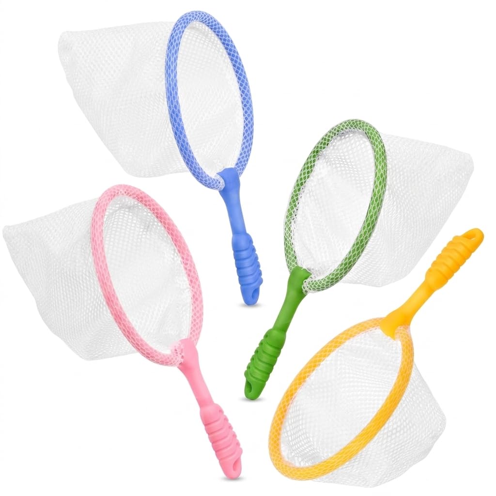 4 Pcs Fishing Nets,Butterfly Net for Kids,Rock Pool Net,Small Fish Nets Bug Catcher,Beach Catch Crabbing Toys,Mini Compact Mesh Toy Play Equipment,Early Exploration Learning Tool for Childs Outdoor