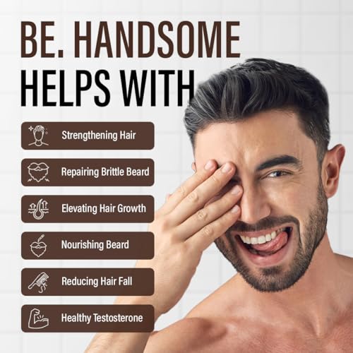 Image of Be. Handsome Hair & Beard Growth Supplement | Biotin, Pumpkin Seed Oil & Bamboo Shoot Extract | Stronger Hair, Beard Fullness & Reduced Hair Fall | Travel Pack | 20 Tablets