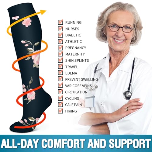 Image of Bluemaple 6 Pack Copper Compression Socks for Women and Men Circulation-Best Support for Medical, Running,Nursing,Athletic