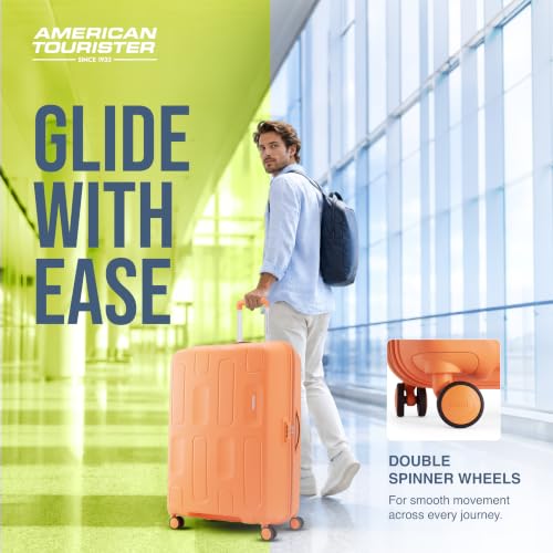 Image of American Tourister Ivy 2.0|Large Size Check-in Spinner Trolley Bag (79 cm)|360 8 Wheel Travel Luggage|Hard Case Polypropylene (PP) Suitcase|Combination Lock|Tan Orange