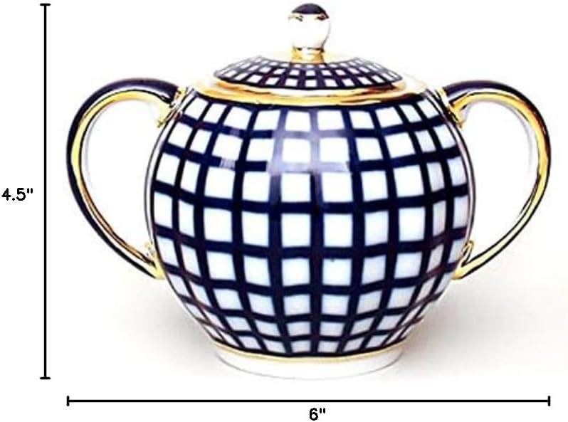 Lomonosov Porcelain Sugar Bowl 22 Karat Gold Cobalt Cell 15 fl.oz/450 ml