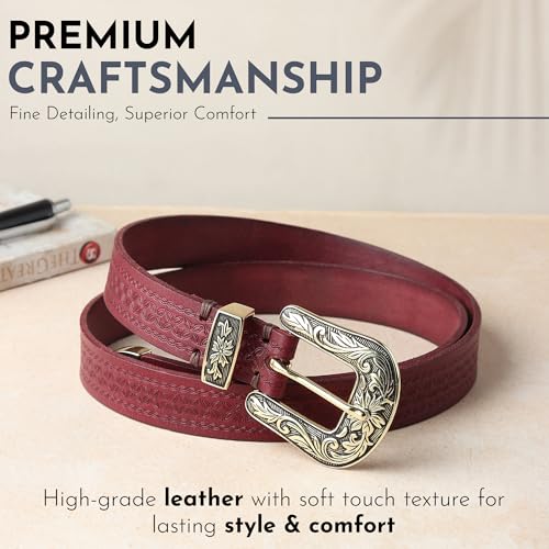 Image of 25mm Genuine Leather Waist Belt for Women - Fancy Vintage Buckle Belt For Jeans | Stylish Adjustable Party Belt For Ladies /Girls /Women | Waist Size 28-44 Inches