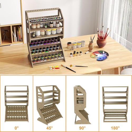 Image of uyoyous Wooden Paint Rack for Model Paints, Paint Rack Stand Painting Holder Organiser, Storage for Miniature Paints Set Art Tools