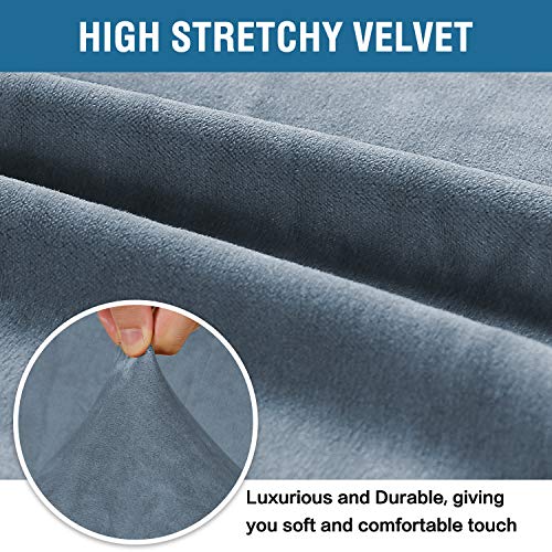 Stretch Velvet Sofa Covers For 3 Cushion Couch Covers Sofa Slipcovers Furniture Protector Soft With Non Slip Elastic Bottom, Crafted From Thick Comfy Rich Velour (Sofa 72"-90", Stone Blue) #TOP1
