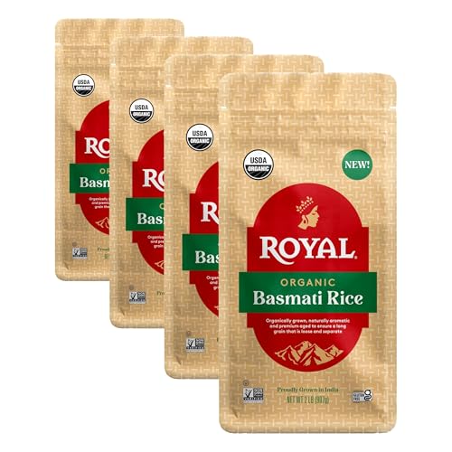 Image of Royal Organic Basmati Rice - Long Grain White Rice - 2 lb Bag - Perfect for Biryanis, Pilafs & Curries - Cook on Stove Top (Pack of 4)
