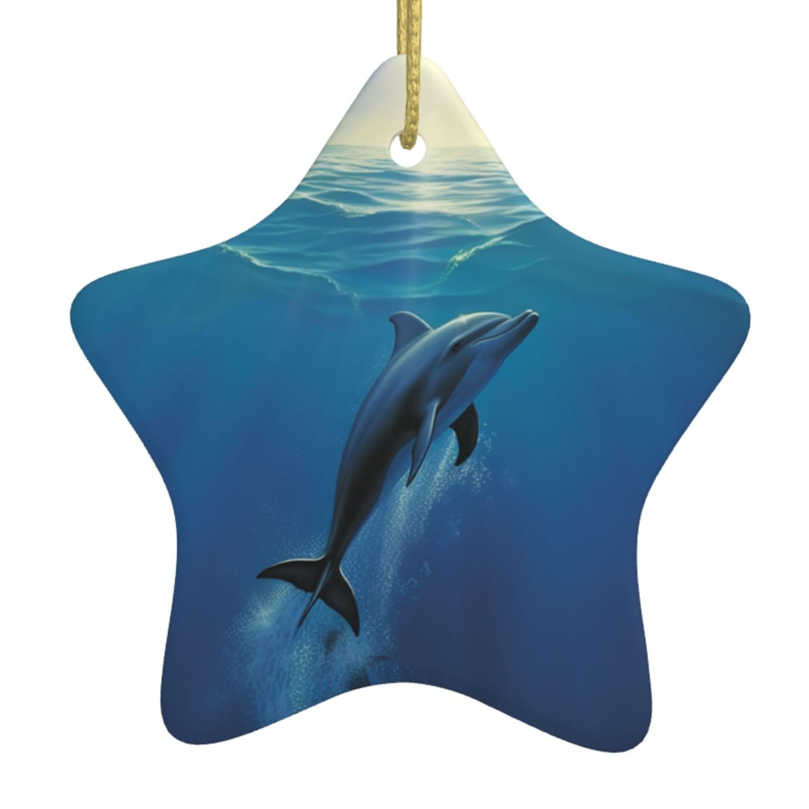 Ceramic Christmas Tree Hanging Ornaments with Gold Ropes Christmas Tree Decorations Star Ceramic Dolphin Pendant Keepsake Decorations for Holiday Xmas Gift Ideas