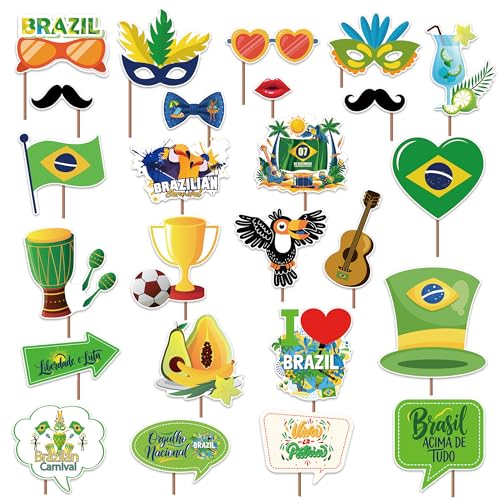 Brazil Brazilian Photo Booth Props Decorations 25PCS Brazil Brazilian National Country Events Patriotic Festival Party Favors Supplies Photography Backdrop Decorations