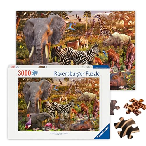 Ravensburger - African Animal World - 3000 Piece Jigsaw Puzzle - Stunning, Vivid Colors - Majestic Elephants, Bold Zebras & More - Frameable - Premium Quality - Puzzles for Adults
