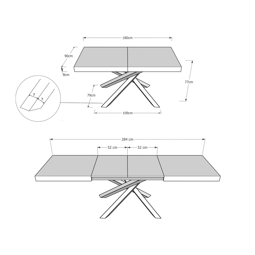 Itamoby Table Extensible 90x180/284 cm Volantis Evolution Ciment Structure Anthracite