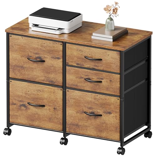 Yetom Lateral File Cabinet with 5 Drawers Rolling Filing Cabinets Under Desk Storage Printer Stand...