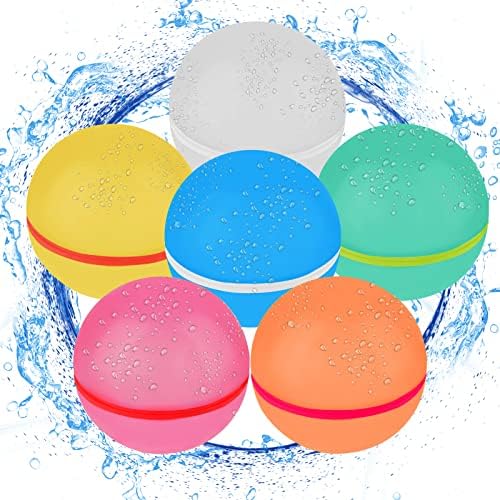 Reusable Water Balloons, Refillable Water Balls Pool Toys, Magnetic Silicone Self-Sealing Quick Fill Splash Balls for Kids, Adults Outdoor Activities - 6 PCS