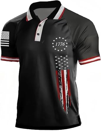 Mens American Flag Patriotic Polo Golf Shirts
