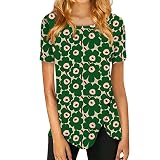 Green L T Shirts for Teen Girls Short Sleeve Crew Neck Tops Basic Button Down Shirts Floral Print As