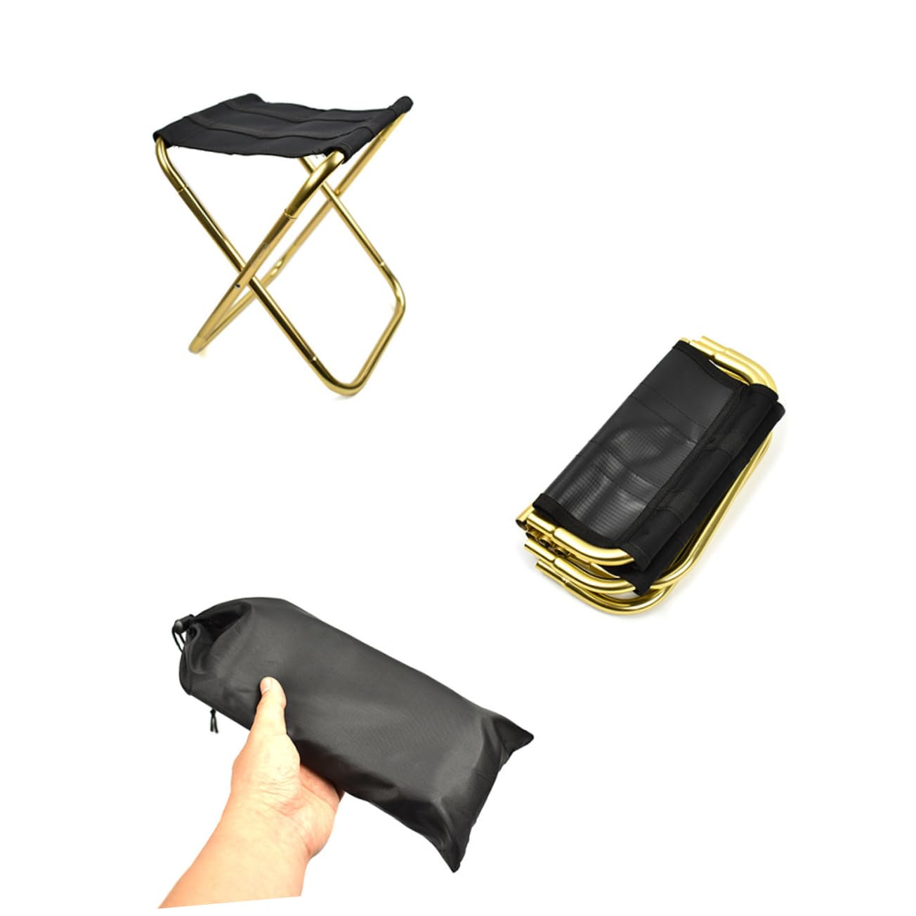 HOLIDYOYO Lightweight Portable Collapsible Folding Stool for Camping Fishing and Outdoor Activities Durable Iron Easy to Carry for Adults Black Golden