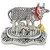 NOBILITY Pooja Items Diwali Gift Silver Antique Small Kamdhenu Cow and Calf with Blue Box Metal Statue Decorative Item Showpiece for Home Office Decoration Wedding Return Gifts