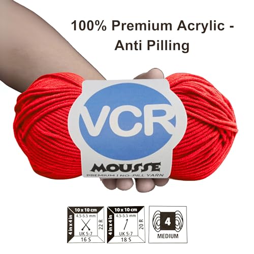 Image of VCR 4 Ply Cherry Red Yarn, 100 Grams Hank, 190 Meters Length, Acrylic Ball for Crochet and Knitting, Soft Crosia Threads, Pack of 1 Yarn, Suitable for DIY Crafts