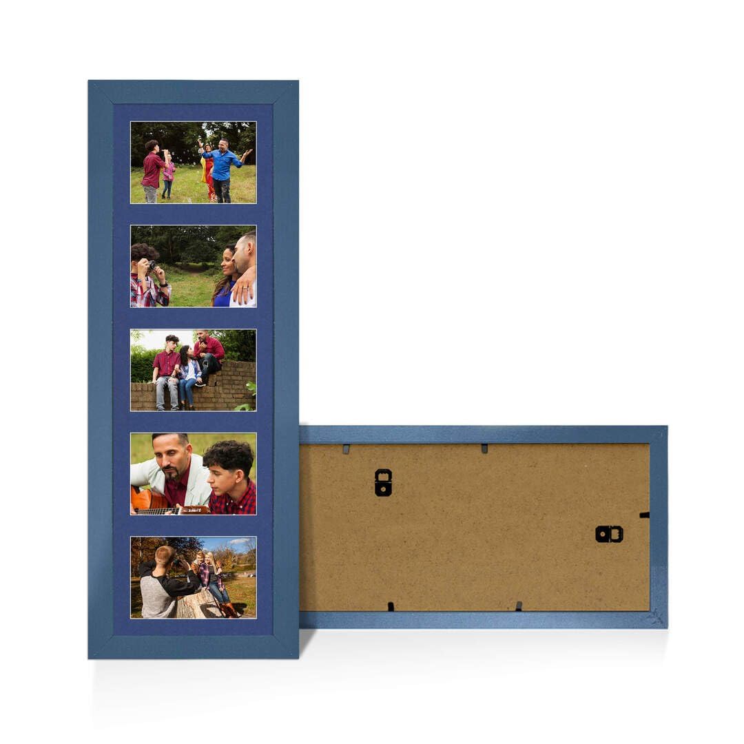Procut Global 26X8 Navy Blue Photo Frames For Multiple Pictures with Blue Mount-Sleek Collage Frame with 5 Apertures (5x) 6X4-Engineered Wood with Shatterproof Perspex โ image 1