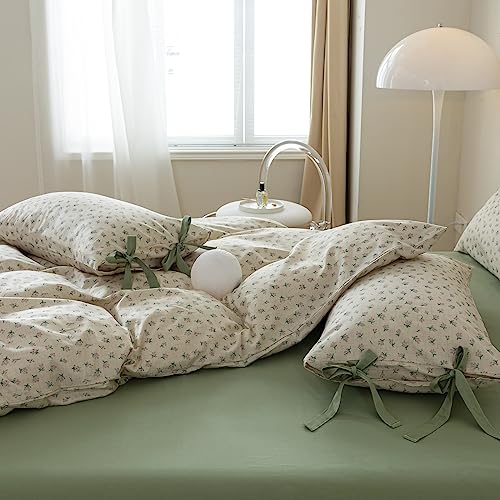 VM VOUGEMARKET Purple Blossom Duvet Cover Set Full Beige Duvet Cover with 2 Bowknot Pillowcases Vintage Flower Bedding Set for College Dorm