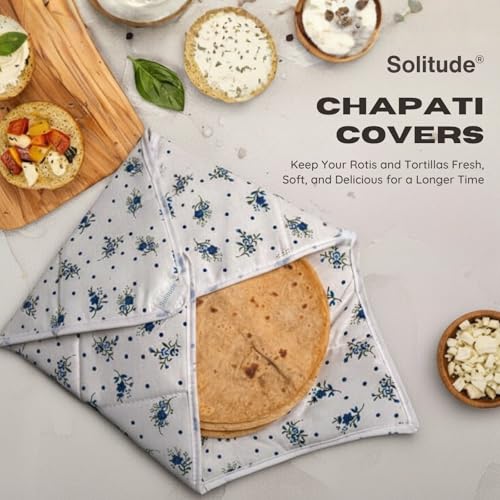Image of Solitdue Set of 2 Floral Print Roti Chapati Cover | 100% Cotton Traditional Roti Rumals to Keep Roti /Chapati Fresh | Tortilla Covers for Kitchen