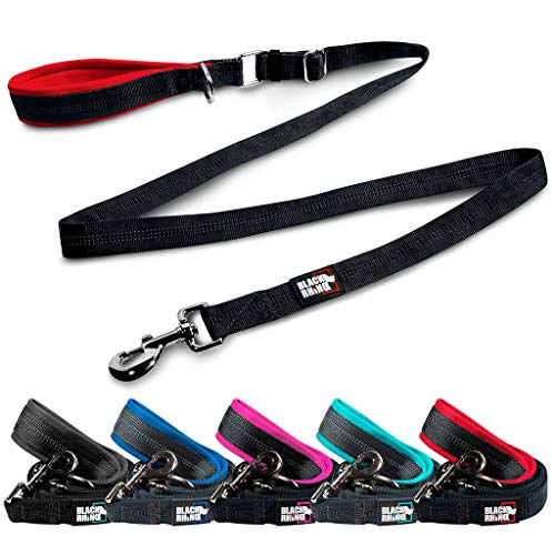 Black Rhino la Correa del Perro de Longitud Ajustable (3-5 pies) con Neopreno Suave Acolchado Mango | Heavy Duty Plomo para un fácil Control | pequeño Mediano Grande Razas (Rojo / Negro) Cover