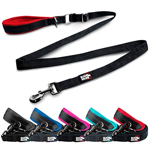 Black Rhino Dog Leash Adjustable Length (3-5 Feet) with Soft Neoprene Padded Handle | Heavy Duty Lead for Easy Control | Small Medium Large Breeds | Reflective Stitching (Red/Black)