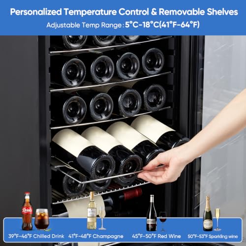 Image of ORYMUSE 24 Bottle Wine Cooler, Freestanding Compressor Wine Fridge with Lock, Slim & Narrow Wine Refrigerator (16.9 inch W), 41F-64F Digital Temperature Control for Red, White & Champagne - Black