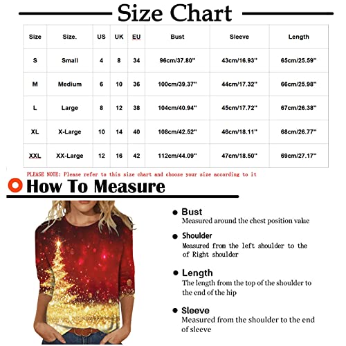 Christmas Womens Fall 3/4 Sleeve T Shirts Casual Top Xmas Fashion Shirt Loose Floral Print Tunic Tees Plus Size Blouses Tops #TOP2