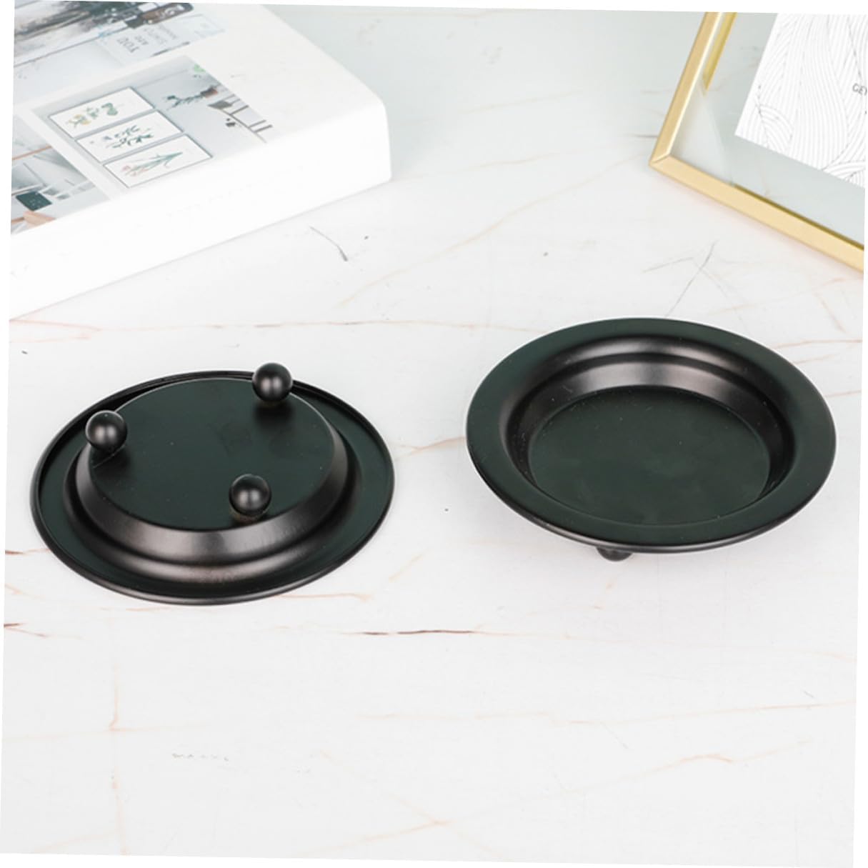 TIDTALEO Metal Candle Plates and Pillar Candle Holders Set 2pcs for Wedding Centerpieces and Home Table Décor