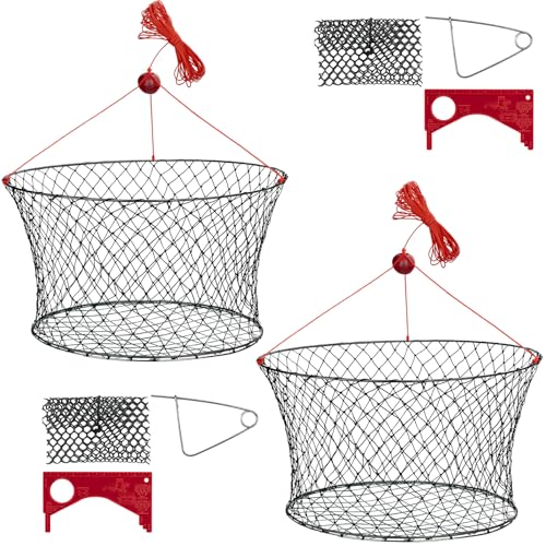 QualyQualy 2Pcs Collapsible Crab Net Kit with Crab Gauge & Bait Clip - Saltwater/Freshwater Crabbing Trap for Crabs - Galvanized Steel Ring, Portable Design for Pier, Dock, Family Crabbing 24'x20'x12'