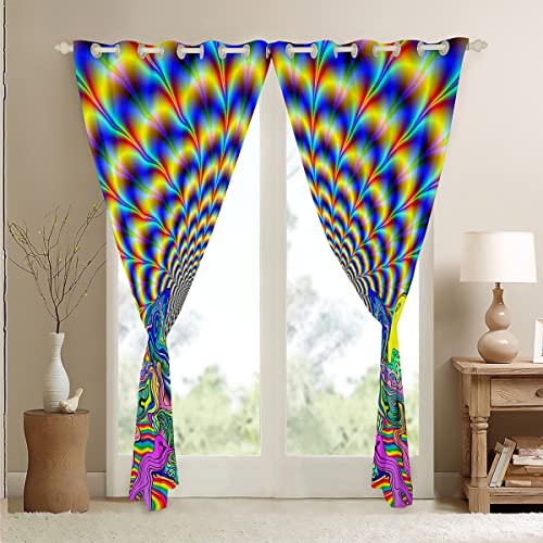 Psychedelic Curtains Yellow Blue Trippy Blackout Curtains For Men Adult,Glowing Exotic Mushroom Cool Indie Goth Neon Curtains & Drapes Psychedelic Window Curtains 76"X45",Scary Trippy Room Decor #TOP3