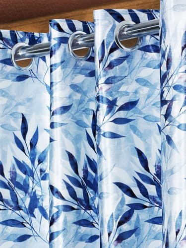 Image of Home Sizzler 1 Piece Floral Flow Grommet Polyester Long Door Curtains - 9 Feet, Bluish Grey