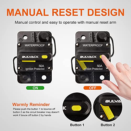 Bulvack 50 Amp Circuit Breaker With Manual Reset For Car Marine Trolling Motors Boat Atv Manual Power Protect For Audio System Fuse, 12V-48V Dc (50A) #TOP3