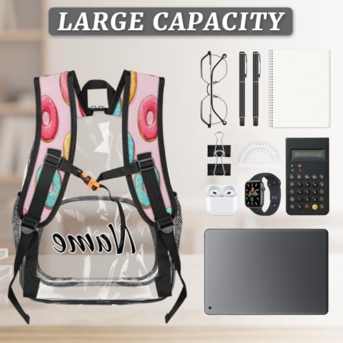Personalized Cupcake Donut Clear Large Backpack for Stadium Events Custom Dessert Food Theme Transparent Backpacks PVC Plastic See Through Clear Bag for Concerts Festival Travel2
