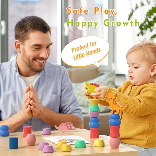 Montessori Dinosaur Toys for 1 2 3 4 Year Old Toddlers, Preschool Education Toys for Ages 2-4 Boys Girls Kids, Wooden Dinosaur Blocks Sorting & Stacking & Balance Toy, Educational Birthday Gift - Image 6