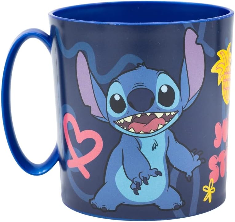 Kids 2023 Character Licence Mug 350ML Drinking Re-Usable Plastic Cup Microwave Safe (Stitch)
