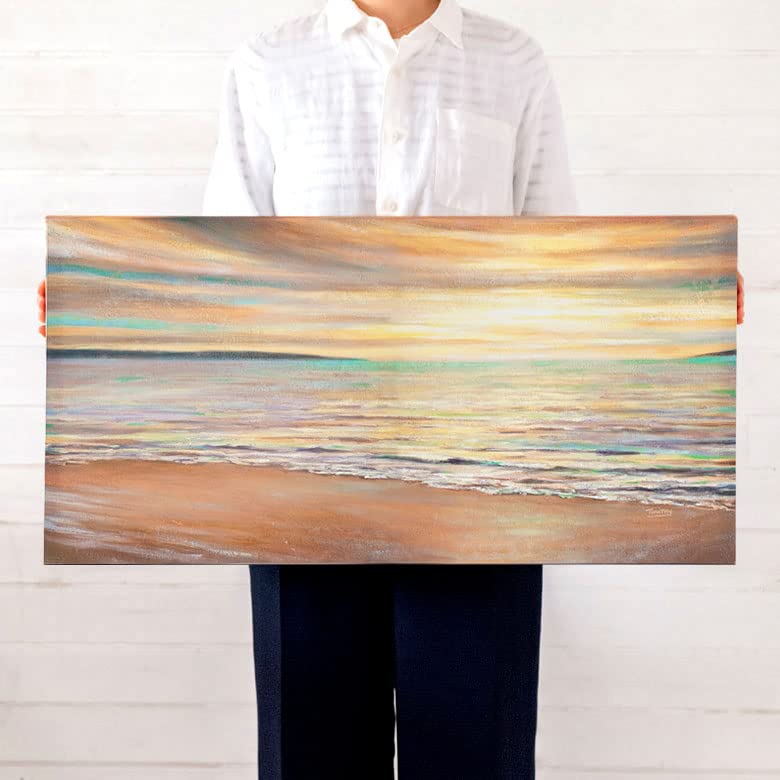 Amazon.co.jp: アートパネル 海 キャンパス 約80×40cm 絵 夕日