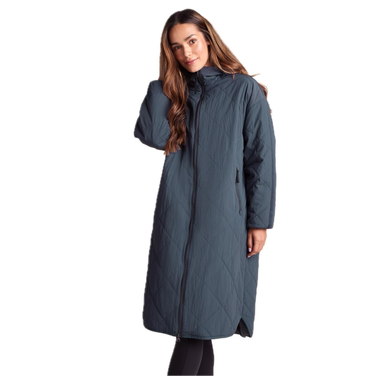 TOG24 Banton Womens Knee Length Windproof Hooded Raincoat & Jacket With DWR Coating Light Rain Protection & Microfleece Lining Insulated Filling Made From Recycled Plastic Bottles With 2 Zip Pockets