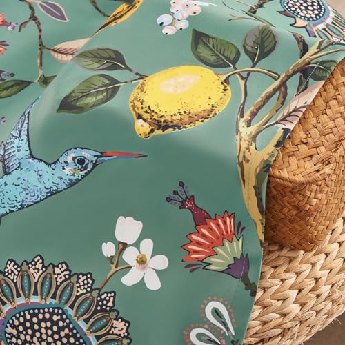 Image of Sage Green Printed Pattern Curtains 96 Inches Long for Living Room,Farmhouse Floral Vintage Art Deco Drapes,Pinch Pleated Blackout Hummingbird Lemon Patterned Window Treatment for Bedroom 2 Panels