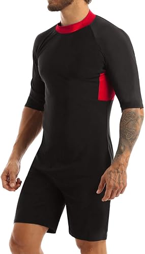 Miniatura 2 de JanJean Traje de baño de manga corta con protección solar para hombre, traje de neopreno corto para surf, buceo