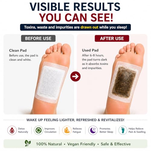 Image of Herbal Foot Detox Patches for Men & Women, Overnight Foot Pads with Ginger & Bamboo Vinegar, Natural Foot Care Patche for Nighttime Relaxation (Pack of 20)